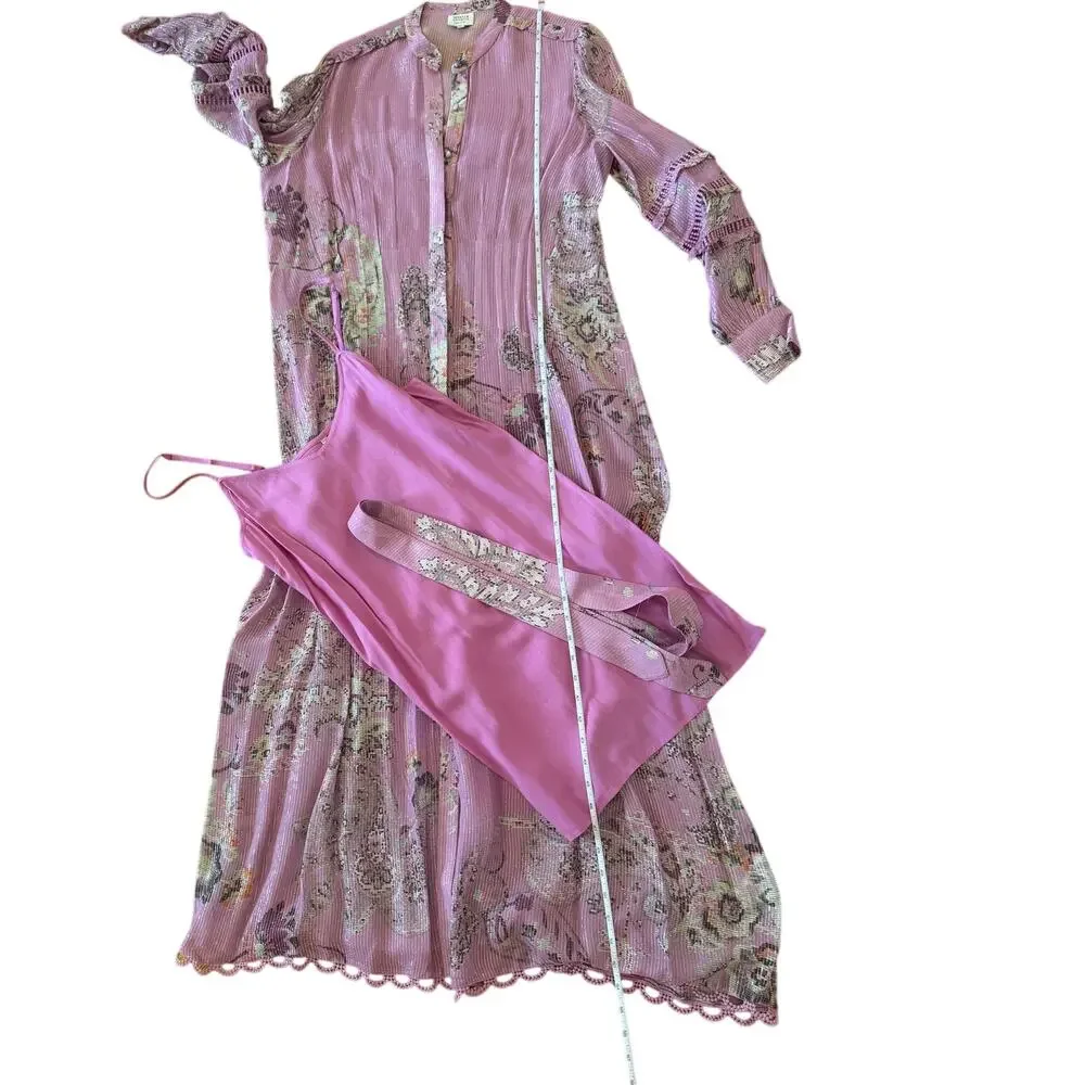 Hermant & Nandita Mavi Kaftan Dress Orchid Purple w/Metallic Thread & Details -M - Picture 4 of 11